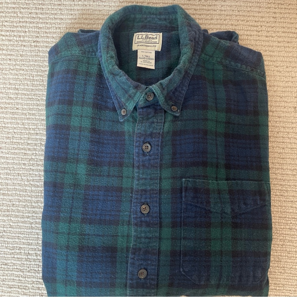 L.L. Bean Green and Blue Plaid Button-Down Shirt